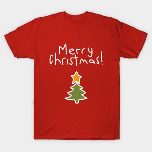 Merry Christmas Tree White Line Graphic T-Shirt